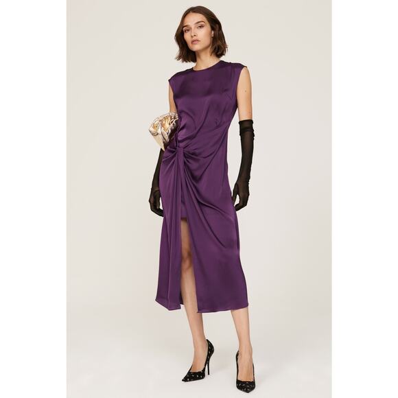MARINA MOSCONE COLLECTIVE Purple Satin Shift Knot Sleeveless Dress Size 14 - Picture 1 of 14